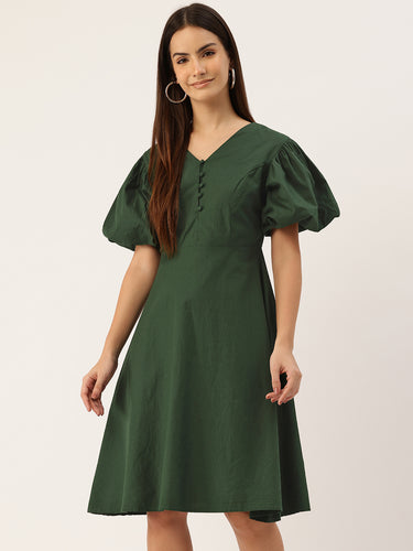Puff Sleeves Fit & Flare Dress